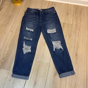 Mele E Pere Distressed Ripped Ankle Cropped Roll Jeans Size Large Boho 100 C